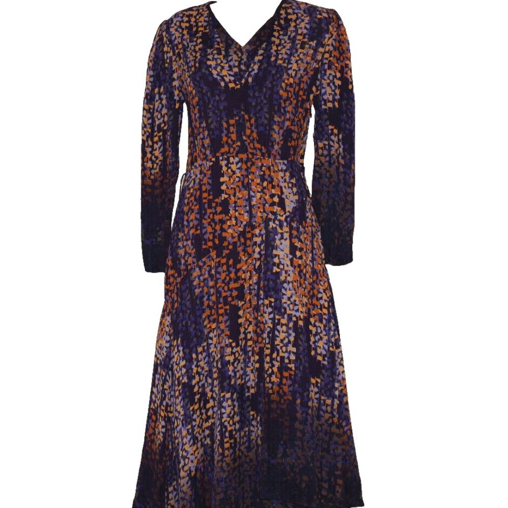 Reiss Esther Coco Leaf Ombre Long Sleeve Midi Print Wrap Dress, Multi Size: 6
